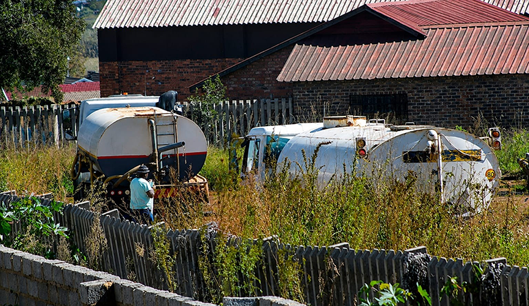 Tankers remain a lifeline for residents during the water crisis in Mimosa Township, Delmas, in Victor Khanye Local Municipality, which neighbours Emalahleni Local Municipality. Photograph: Rodney Hlatshwayo.
